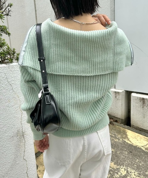 mebole(メボレ)の「カジュアルオープンジッパーニット(ニット/セーター・レディース・グリーン/アイボリー/ベージュ/グレー・FREE)」の13枚目の写真