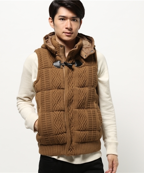 CIAOPANIC TYPY(チャオパニックティピー)の「【CIAOPANICTYPY】ケーブルニット中綿フードベスト(その他アウター・メンズ・ネイビー/キャメル・LARGE/MEDIUM/SMALL)」の12枚目の写真