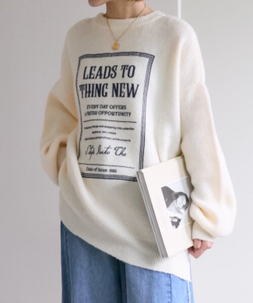 w closet（ダブルクローゼット）の「【2WAY】BIGロゴニット（ニット/セーター・レディース・グリーン/アイボリー/ネイビー・FREE）」の4枚目の写真