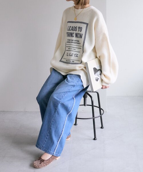 w closet（ダブルクローゼット）の「【2WAY】BIGロゴニット（ニット/セーター・レディース・グリーン/アイボリー/ネイビー・FREE）」の6枚目の写真