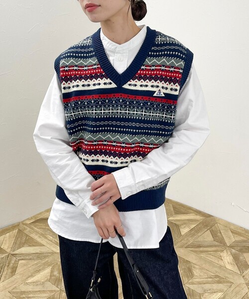 GEVACO（ゲバコ）の「【GEVACO/ゲバコ】フェアアイル Vネックニットベスト（ベスト・レディース・ブルー系その他/グリーン系その他/ベージュ系その他・38）」の3枚目の写真