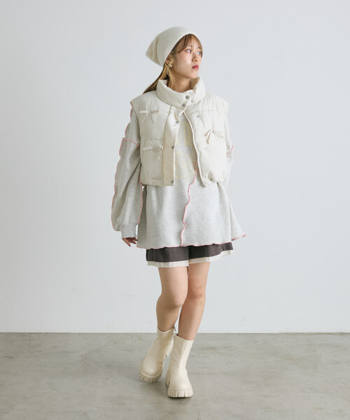 w closet(ダブルクローゼット)の「リボン中綿ベスト(ベスト・レディース・ブラウン/ブラック/アイボリー・FREE)」の7枚目の写真