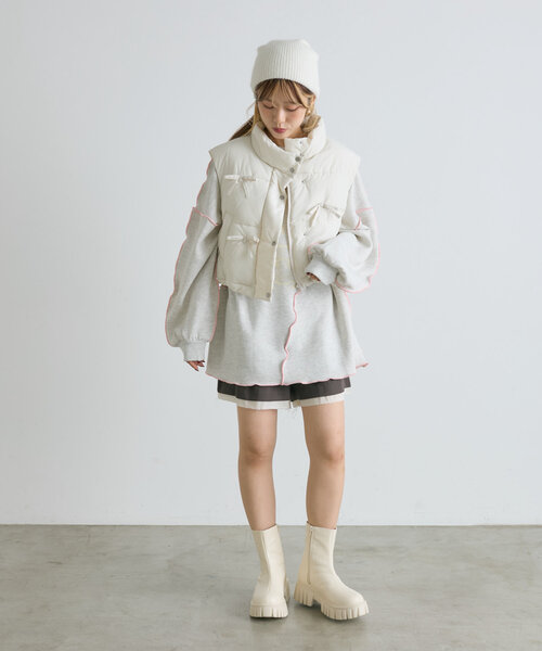 w closet(ダブルクローゼット)の「リボン中綿ベスト(ベスト・レディース・ブラウン/ブラック/アイボリー・FREE)」の8枚目の写真