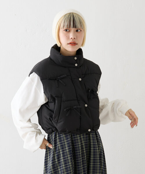 w closet(ダブルクローゼット)の「リボン中綿ベスト(ベスト・レディース・ブラウン/ブラック/アイボリー・FREE)」の14枚目の写真
