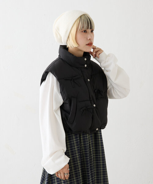 w closet(ダブルクローゼット)の「リボン中綿ベスト(ベスト・レディース・ブラウン/ブラック/アイボリー・FREE)」の16枚目の写真