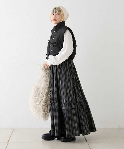 w closet(ダブルクローゼット)の「リボン中綿ベスト(ベスト・レディース・ブラウン/ブラック/アイボリー・FREE)」の22枚目の写真