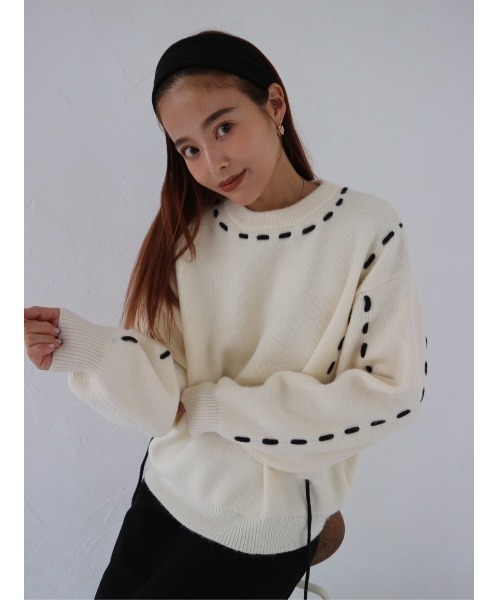 TRUNC(トランクエイティーエイト)の「Stitch Design Knit(ニット/セーター・レディース・ブラック/アイボリー/グレー・FREE)」の8枚目の写真