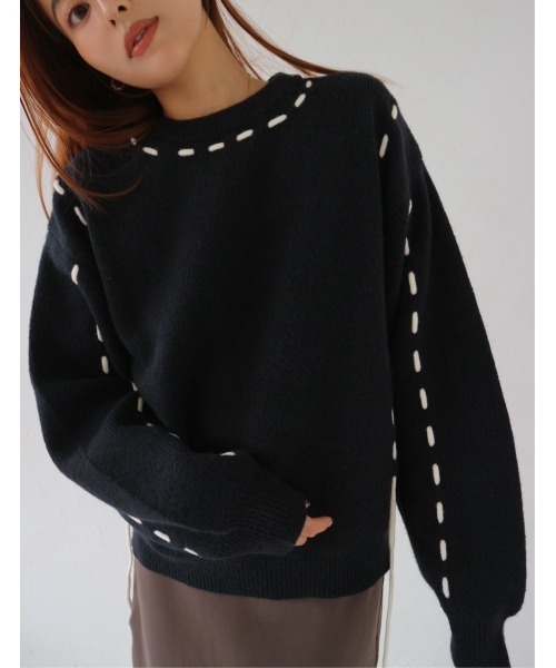 TRUNC(トランクエイティーエイト)の「Stitch Design Knit(ニット/セーター・レディース・ブラック/アイボリー/グレー・FREE)」の10枚目の写真