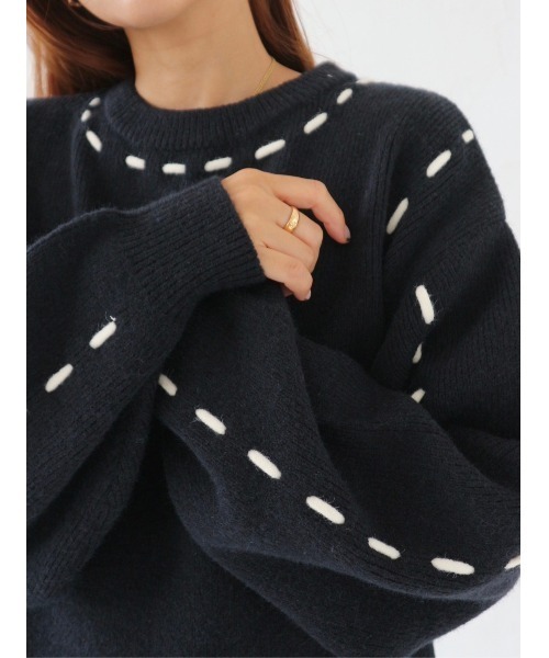 TRUNC(トランクエイティーエイト)の「Stitch Design Knit(ニット/セーター・レディース・ブラック/アイボリー/グレー・FREE)」の11枚目の写真