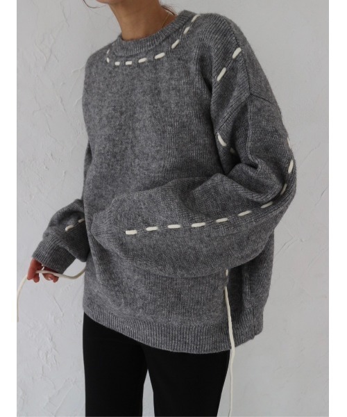 TRUNC(トランクエイティーエイト)の「Stitch Design Knit(ニット/セーター・レディース・ブラック/アイボリー/グレー・FREE)」の16枚目の写真