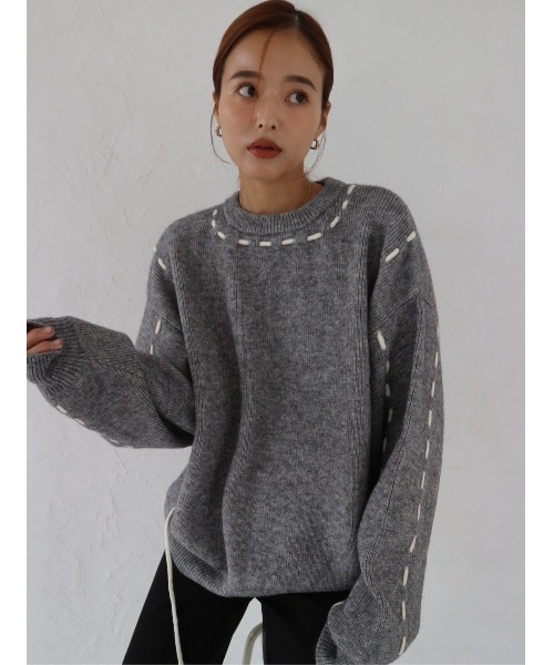 TRUNC(トランクエイティーエイト)の「Stitch Design Knit(ニット/セーター・レディース・ブラック/アイボリー/グレー・FREE)」の21枚目の写真