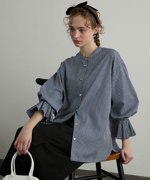 BONLECILL noir】プリーツカフスブロードチュニックシャツブラウス