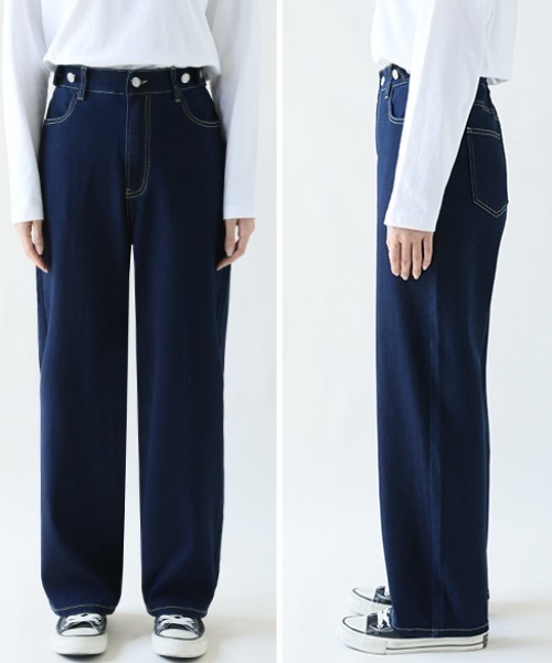 COCOMOMO（ココモモ）の「【楽 革 命】ストレッチ抜群！裏微起毛 楽革命デニムパンツ 楽らくストレッチ デニムパンツ ストレート ワイド デニム ウエスト調整ボタンつき 秋服 冬服（デニムパンツ・レディース・ブルー/ホワイト/ブルー系その他/ブラック系/ダークブルー/ブルー系/ブラック/ホワイト系・S/M/L/XL）」の20枚目の写真