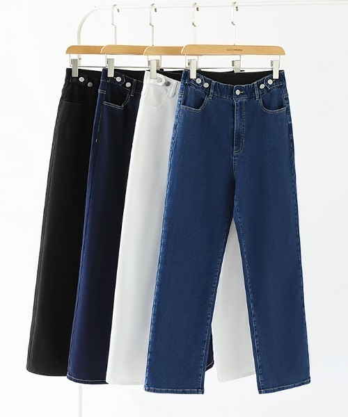 COCOMOMO（ココモモ）の「【楽 革 命】ストレッチ抜群！裏微起毛 楽革命デニムパンツ 楽らくストレッチ デニムパンツ ストレート ワイド デニム ウエスト調整ボタンつき 秋服 冬服（デニムパンツ・レディース・ブルー/ホワイト/ブルー系その他/ブラック系/ダークブルー/ブルー系/ブラック/ホワイト系・S/M/L/XL）」の16枚目の写真