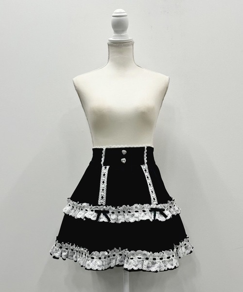 新品 ハシゴレース ティアードスカート 白 黒 DearMyLove スカート ハシゴレースティアードスカート