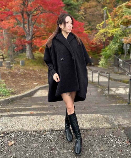Per sist ence(パーシエンス)の「リバーシブルフェイクムートンポンチョ(ポンチョ・レディース・チャコールグレー/モカ/アイボリー/ブラック・FREE)」の15枚目の写真