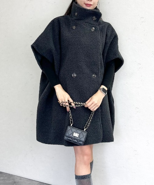 リバーシブル　ムートン　ポンチョ　フード付き セール】リバーシブルフェイクムートンポンチョ（ポンチョ