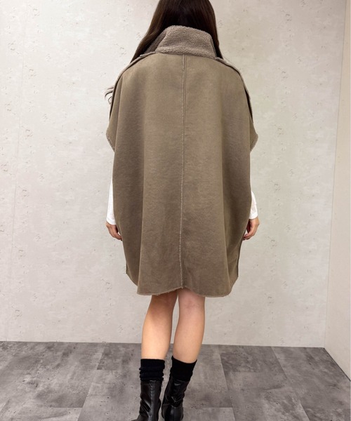 リバーシブル　ムートン　ポンチョ　フード付き セール】リバーシブルフェイクムートンポンチョ（ポンチョ）｜Per sist