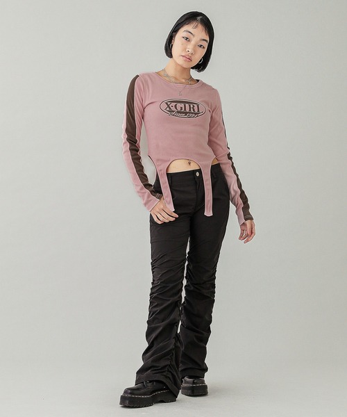 OVAL LOGO GARTER L/S TOP（Tシャツ/カットソー）｜X-girl（エックスガール）