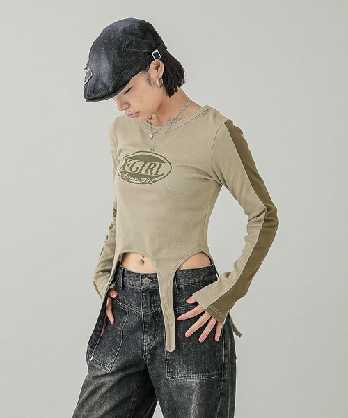 OVAL LOGO GARTER L/S TOP（Tシャツ/カットソー）｜X-girl（エックスガール）