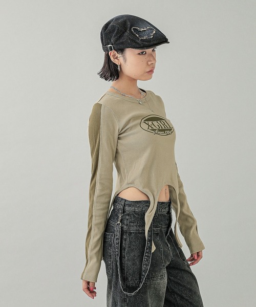 OVAL LOGO GARTER L/S TOP（Tシャツ/カットソー）｜X-girl（エックスガール）