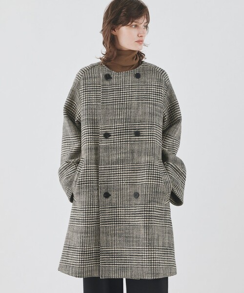 グレナカートチェック カラーレストレンチロングコート（ノーカラー