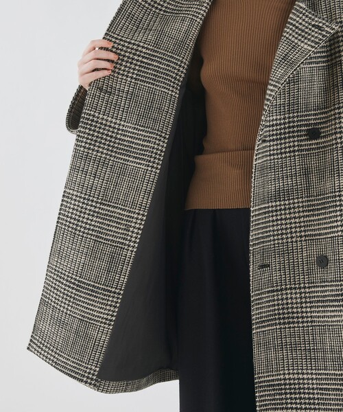 グレナカートチェック カラーレストレンチロングコート（ノーカラー