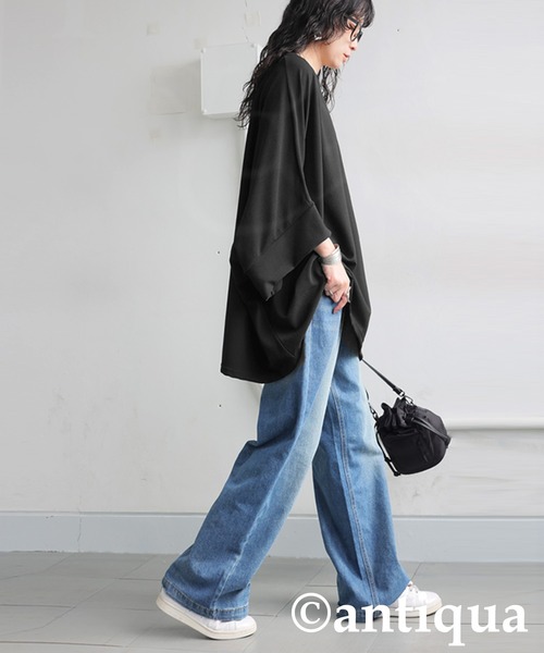 antiqua(アンティカ)の「ワイドシルエットトップス(Tシャツ/カットソー・レディース・ブラック/モカ・ONESIZE)」の5枚目の写真