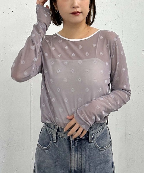 archives（アルシーヴ）の「フロッキープリントチュールＴＯＰＳ（Tシャツ/カットソー・レディース・ブルー/オフホワイト・MEDIUM）」の3枚目の写真