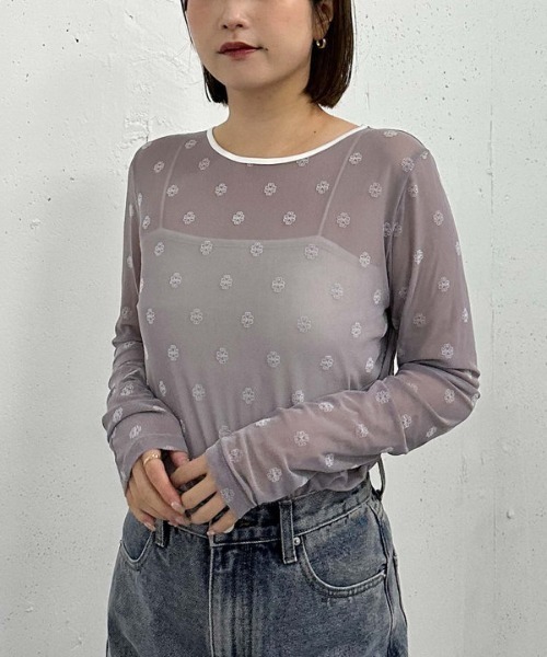 archives（アルシーヴ）の「フロッキープリントチュールＴＯＰＳ（Tシャツ/カットソー・レディース・ブルー/オフホワイト・MEDIUM）」の4枚目の写真