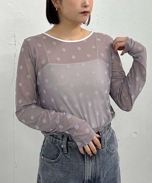 archives（アルシーヴ）の「フロッキープリントチュールＴＯＰＳ（Tシャツ/カットソー・レディース・ブルー/オフホワイト・MEDIUM）」の5枚目の写真