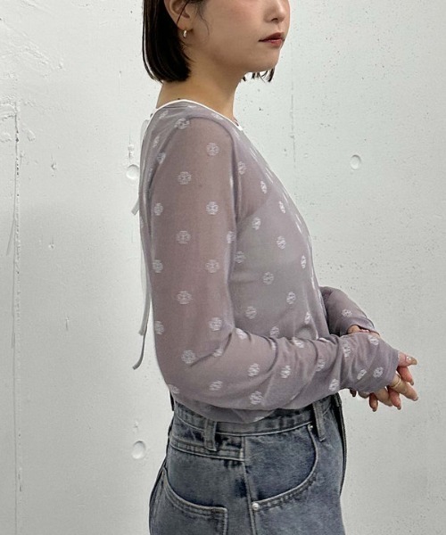 archives（アルシーヴ）の「フロッキープリントチュールＴＯＰＳ（Tシャツ/カットソー・レディース・ブルー/オフホワイト・MEDIUM）」の6枚目の写真