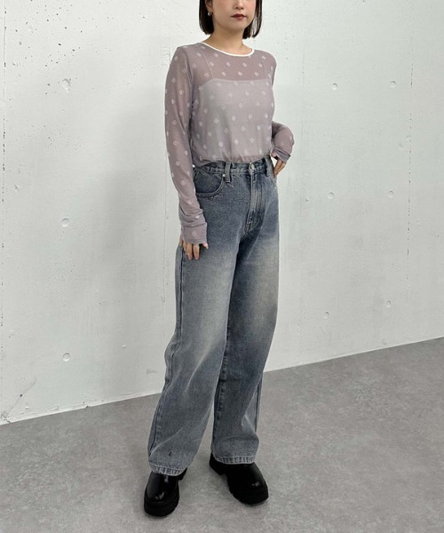 archives（アルシーヴ）の「フロッキープリントチュールＴＯＰＳ（Tシャツ/カットソー・レディース・ブルー/オフホワイト・MEDIUM）」の7枚目の写真