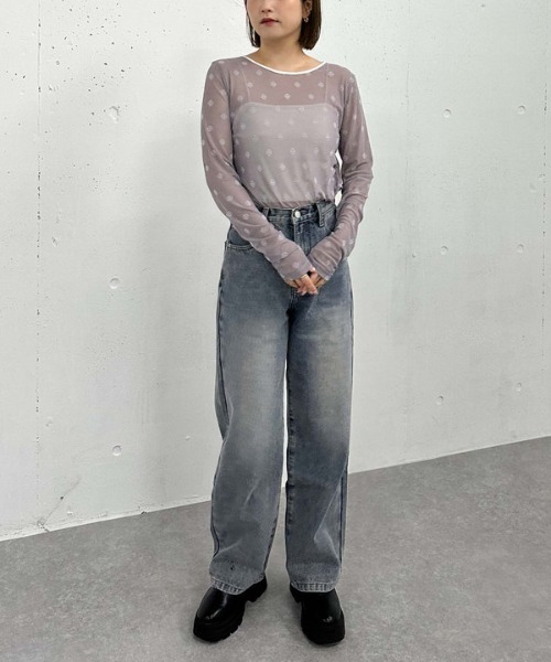 archives（アルシーヴ）の「フロッキープリントチュールＴＯＰＳ（Tシャツ/カットソー・レディース・ブルー/オフホワイト・MEDIUM）」の8枚目の写真