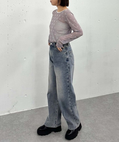 archives（アルシーヴ）の「フロッキープリントチュールＴＯＰＳ（Tシャツ/カットソー・レディース・ブルー/オフホワイト・MEDIUM）」の9枚目の写真