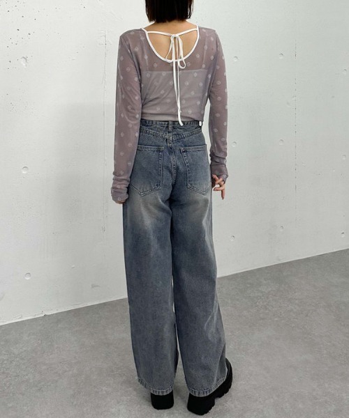 archives（アルシーヴ）の「フロッキープリントチュールＴＯＰＳ（Tシャツ/カットソー・レディース・ブルー/オフホワイト・MEDIUM）」の10枚目の写真