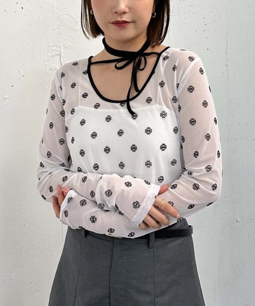 archives（アルシーヴ）の「フロッキープリントチュールＴＯＰＳ（Tシャツ/カットソー・レディース・ブルー/オフホワイト・MEDIUM）」の12枚目の写真