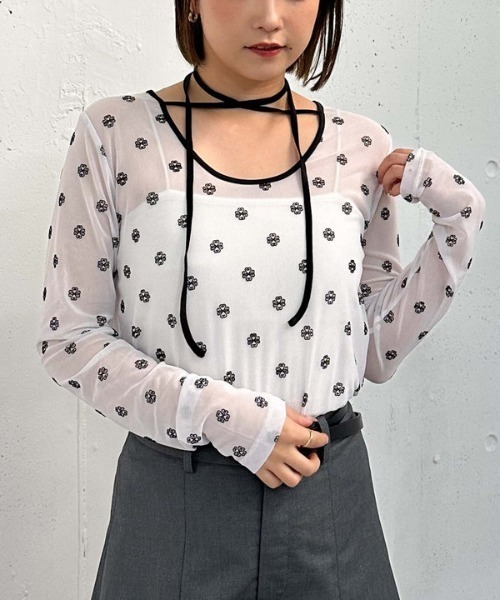 archives（アルシーヴ）の「フロッキープリントチュールＴＯＰＳ（Tシャツ/カットソー・レディース・ブルー/オフホワイト・MEDIUM）」の14枚目の写真