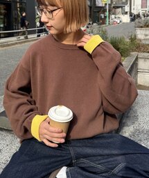 CIAOPANIC TYPY（チャオパニックティピー）の「【洗えるニット】ユニセックス/袖配色/ビックシルエットロンTeeライクニット（ニット/セーター）」