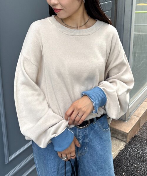 洗えるニット】ユニセックスビックシルエットロンTeeライクニット