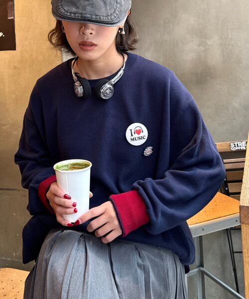 セール】【洗えるニット】ユニセックス/袖配色/ビックシルエットロン