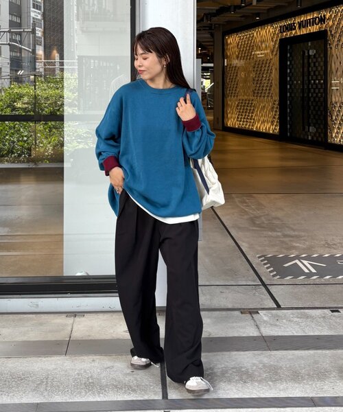 洗えるニット】ユニセックスビックシルエットロンTeeライク