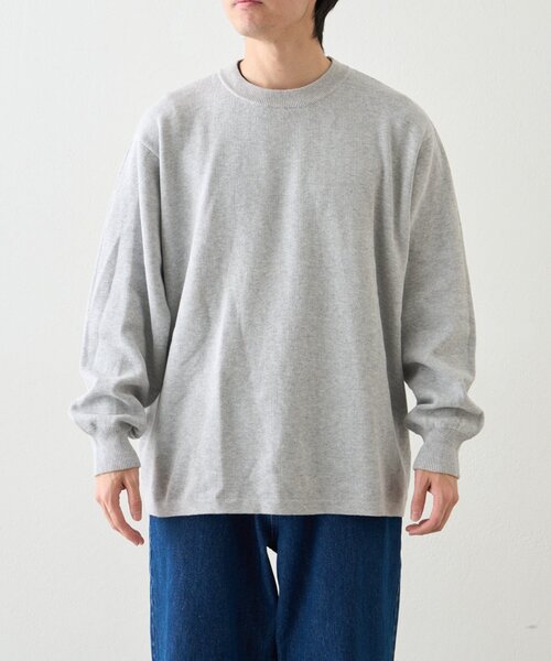 洗えるニット】ユニセックス/袖配色/ビックシルエットロンTeeライク