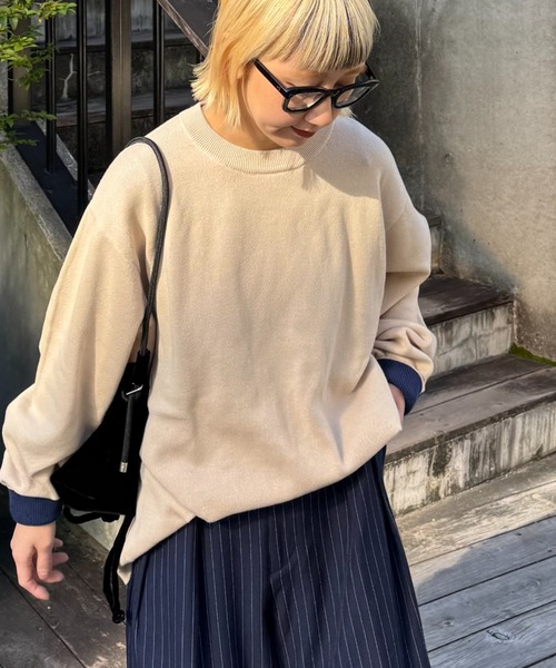 セール】【洗えるニット】ユニセックスビックシルエットロンTee