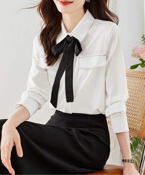 リボンタイステッチカラーシャツ（シャツ/ブラウス）｜AMAJI（アマジ）