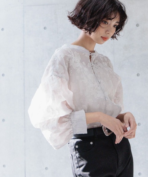 PAGEBOY(ページボーイ)の「2WAYレースアップブラウス(シャツ/ブラウス・レディース・ブラック/アイボリー/グレー系その他/グリーン系その他・FREE)」の4枚目の写真