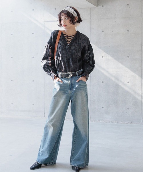 PAGEBOY(ページボーイ)の「2WAYレースアップブラウス(シャツ/ブラウス・レディース・ブラック/アイボリー/グレー系その他/グリーン系その他・FREE)」の17枚目の写真