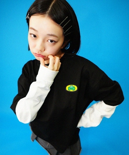 L.H.P（エルエイチピー）の「Parappa The Rapper/パラッパラッパー/胸ロゴワッペン刺繍フェイクレイヤードロンTEE（Tシャツ/カットソー・レディース・ブラック/グレー/オレンジ・M/L）」の5枚目の写真