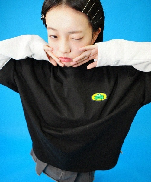 L.H.P（エルエイチピー）の「Parappa The Rapper/パラッパラッパー/胸ロゴワッペン刺繍フェイクレイヤードロンTEE（Tシャツ/カットソー・レディース・ブラック/グレー/オレンジ・M/L）」の6枚目の写真