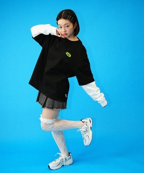 L.H.P（エルエイチピー）の「Parappa The Rapper/パラッパラッパー/胸ロゴワッペン刺繍フェイクレイヤードロンTEE（Tシャツ/カットソー・レディース・ブラック/グレー/オレンジ・M/L）」の12枚目の写真